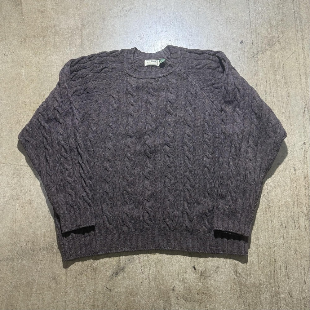 Vintage L.L.Bean Sweater Mens Large Brown Wool Cable Knit Crewneck Pullover USA